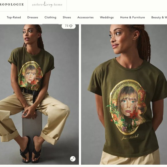LETLUV Joni Mitchell Retro Graphic Band Tee Gold Metallic in Olive Size XXS - Picture 2 of 7